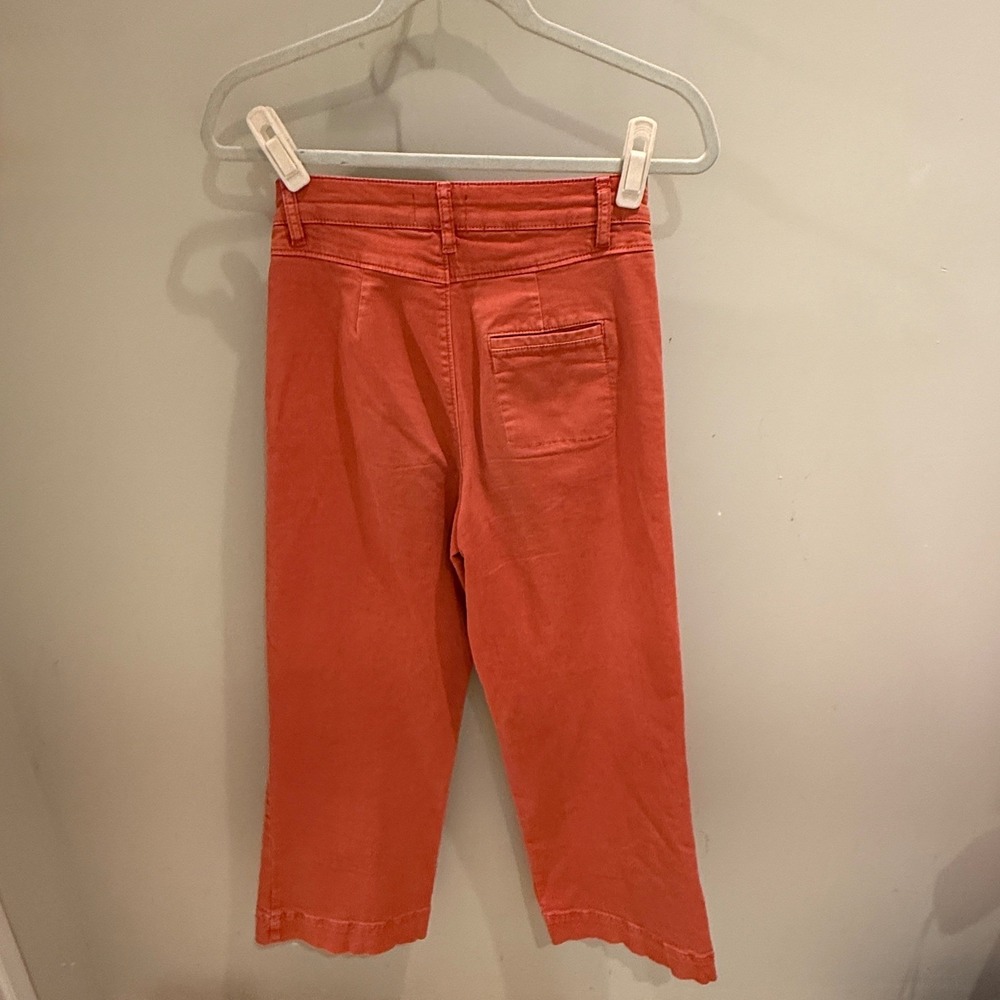 Marine Layer Allison Pant Size 4 Coral Orange Wide Leg Cropped High Rise Cotton
